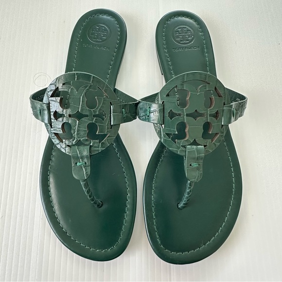 Tory Burch Shoes - Tory Burch Miller Sandals Croco Embossed Norwood Green, 8